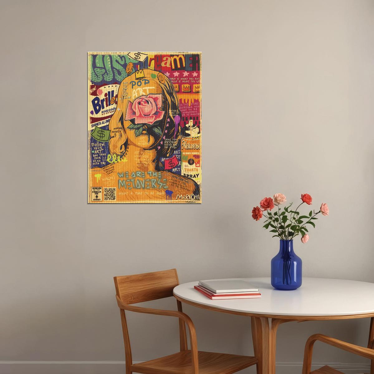 Classical Bust Pop Art Poster Graffiti Street Art Rose Overlay Modern Artistic Print - xonomax
