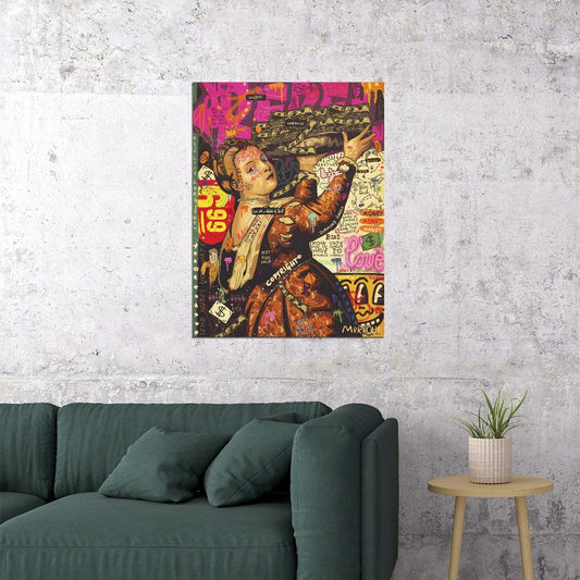 Renaissance Noblewoman Flex Pop Art Poster Graffiti Street Art Money Theme Modern Twist Print - xonomax