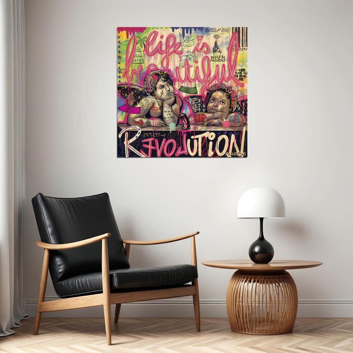 Life Is Beautiful Pop Art Poster Graffiti Street Art Revolution Love Modern Urban Print - xonomax