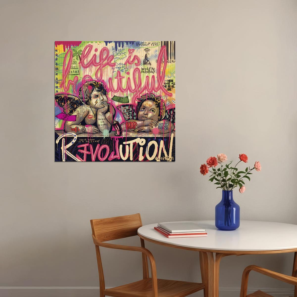 Life Is Beautiful Pop Art Poster Graffiti Street Art Revolution Love Modern Urban Print - xonomax