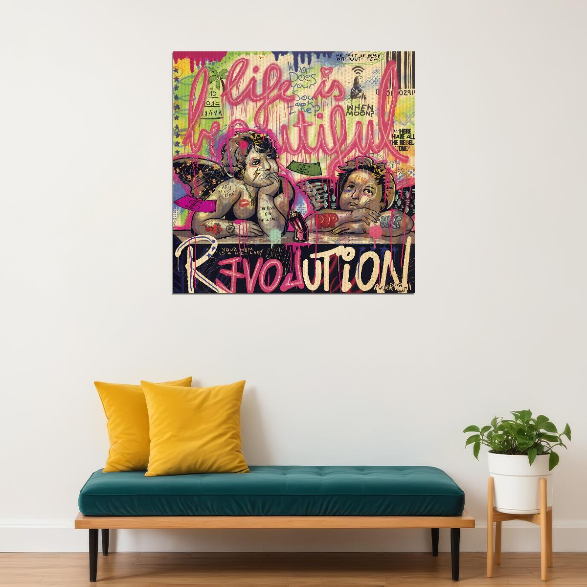 Life Is Beautiful Pop Art Poster Graffiti Street Art Revolution Love Modern Urban Print - xonomax