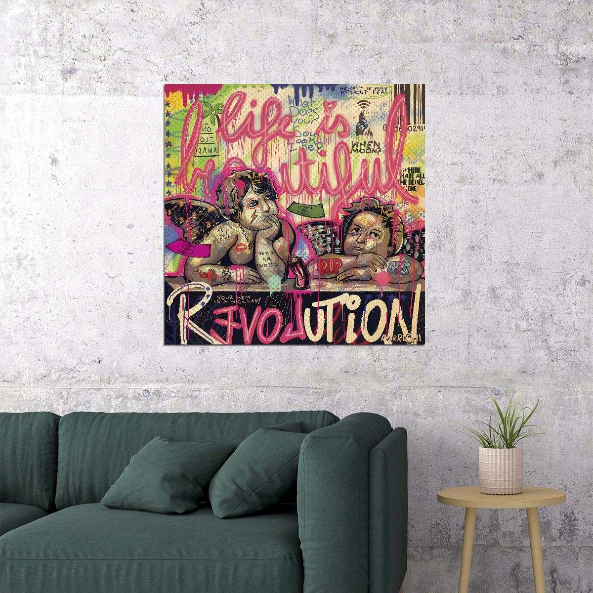 Life Is Beautiful Pop Art Poster Graffiti Street Art Revolution Love Modern Urban Print - xonomax