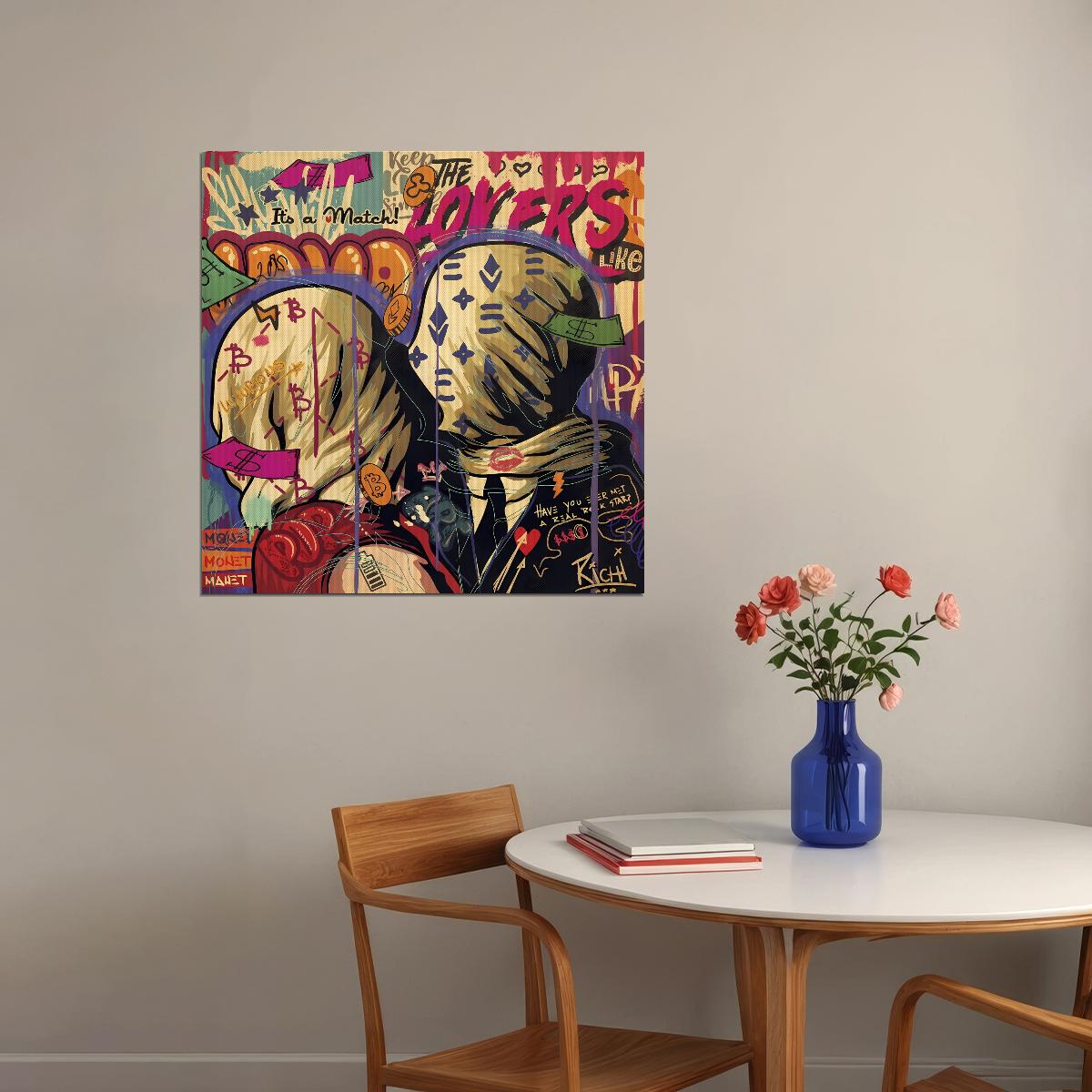 The Lovers Pop Art Poster Graffiti Street Art Magritte Tribute Modern Surrealist Print - xonomax