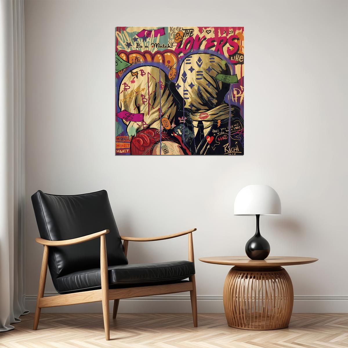 The Lovers Pop Art Poster Graffiti Street Art Magritte Tribute Modern Surrealist Print - xonomax