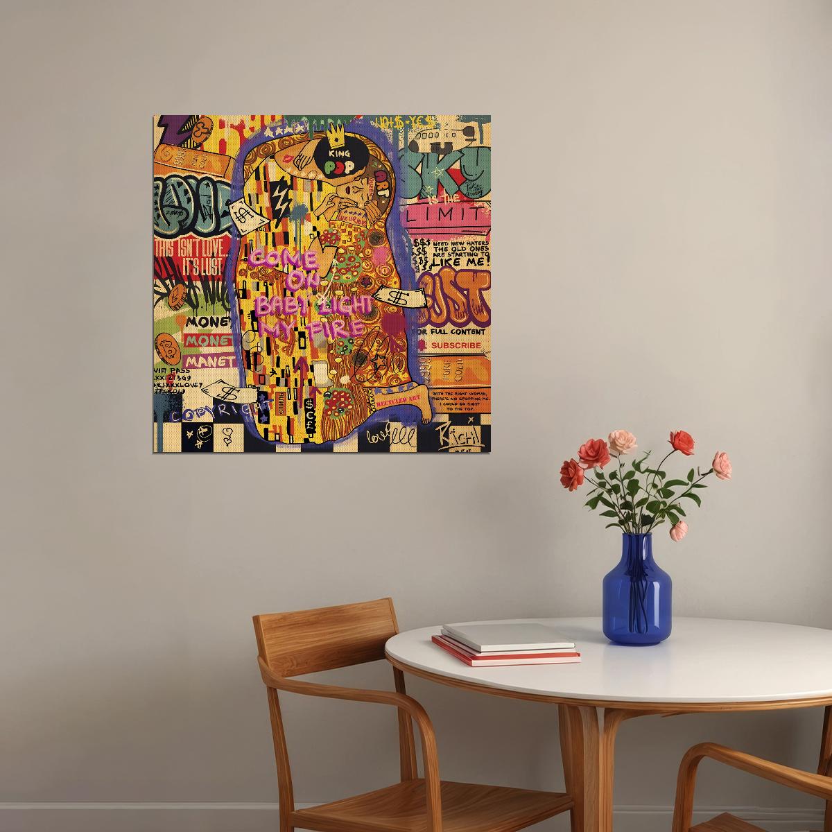 Gustav Klimt Pop Art Poster Graffiti Street Art The Kiss Modern Money Theme Print - xonomax