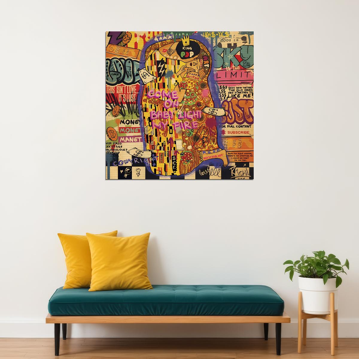 Gustav Klimt Pop Art Poster Graffiti Street Art The Kiss Modern Money Theme Print - xonomax