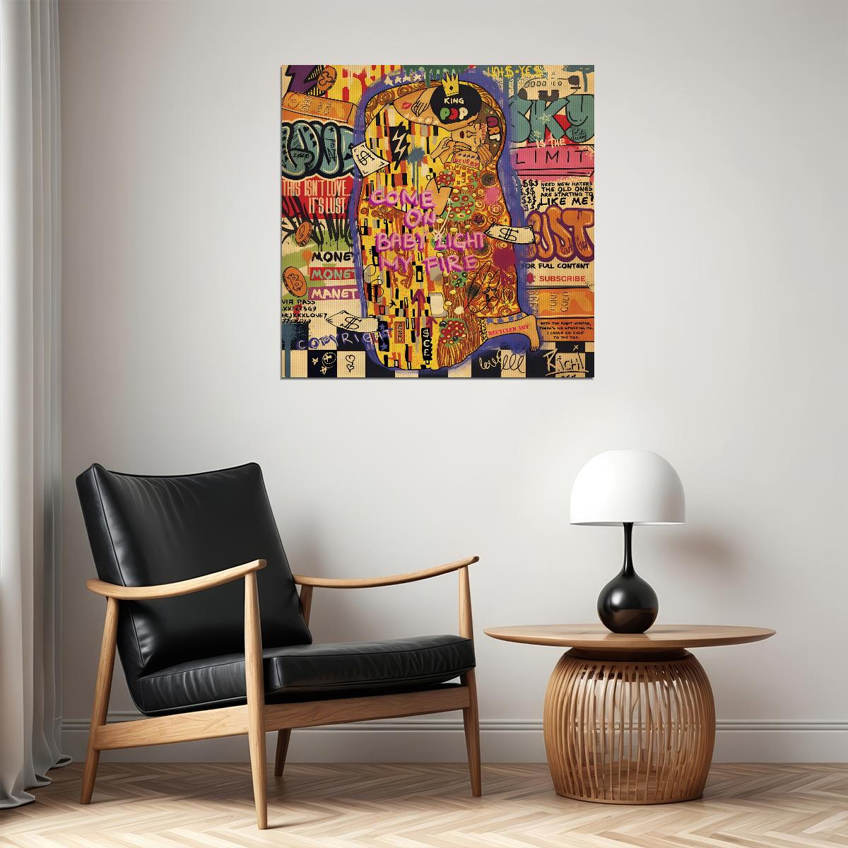 Gustav Klimt Pop Art Poster Graffiti Street Art The Kiss Modern Money Theme Print - xonomax