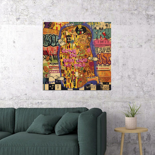 Gustav Klimt Pop Art Poster Graffiti Street Art The Kiss Modern Money Theme Print - xonomax