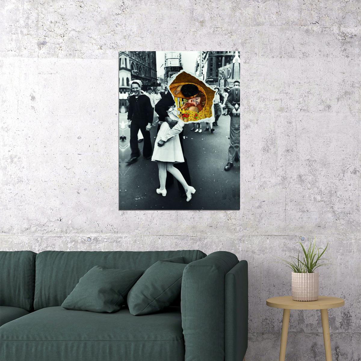 Victory Kiss WWII Pop Art Poster Graffiti Street Art Gustav Klimt Influence Modern Romantic Print - xonomax