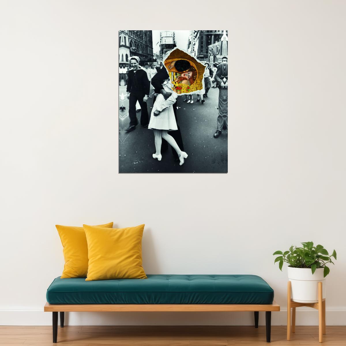 Victory Kiss WWII Pop Art Poster Graffiti Street Art Gustav Klimt Influence Modern Romantic Print - xonomax