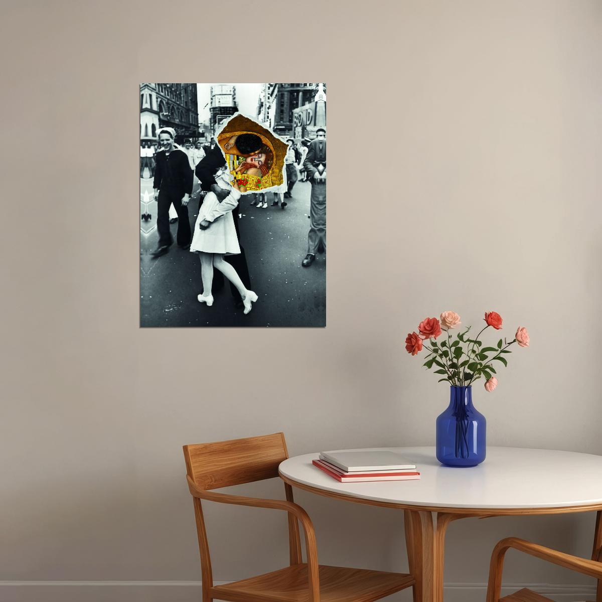 Victory Kiss WWII Pop Art Poster Graffiti Street Art Gustav Klimt Influence Modern Romantic Print - xonomax