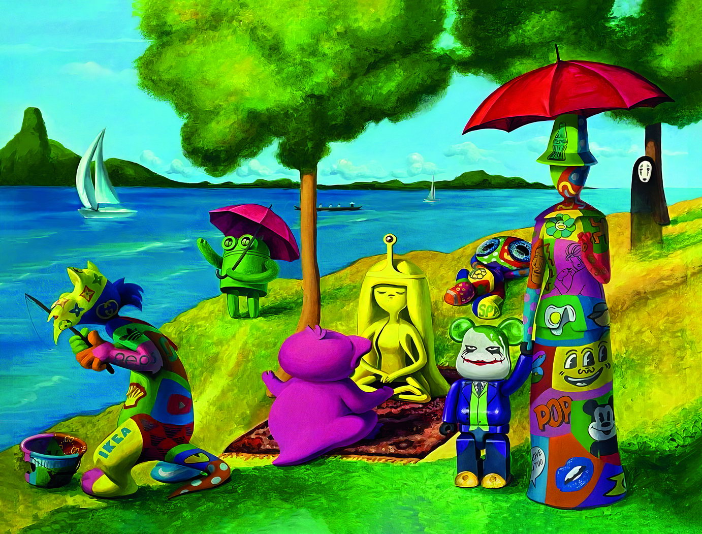 Surreal Picnic Pop Art Poster Graffiti Street Art Colorful Nature Modern Fantasy Print - xonomax