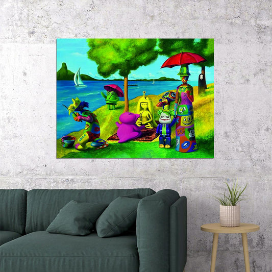 Surreal Picnic Pop Art Poster Graffiti Street Art Colorful Nature Modern Fantasy Print - xonomax