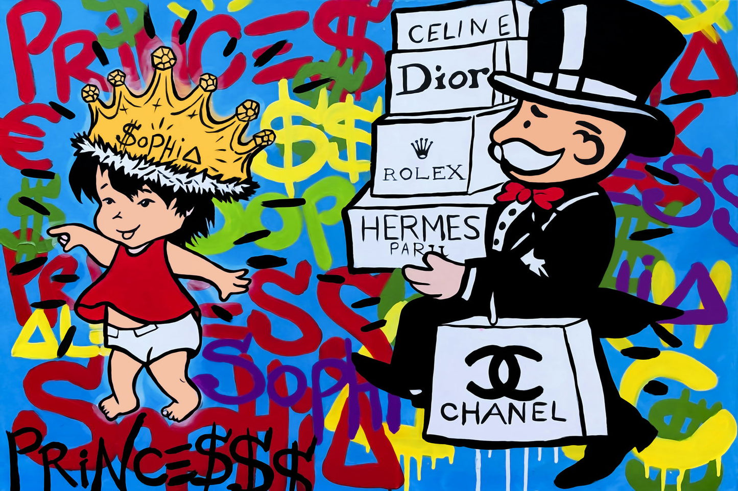 Richie Rich Pop Art Poster Graffiti Street Art Luxury Brands Dior Chanel Modern Satire Print - xonomax