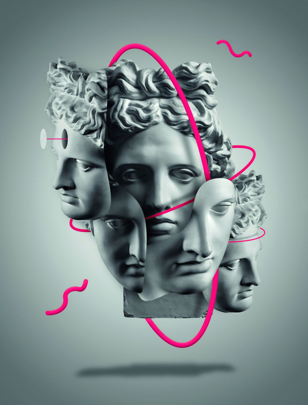 Greek Sculpture Pop Art Poster Surreal Graffiti Street Art Multiple Faces Modern Abstract Print - xonomax