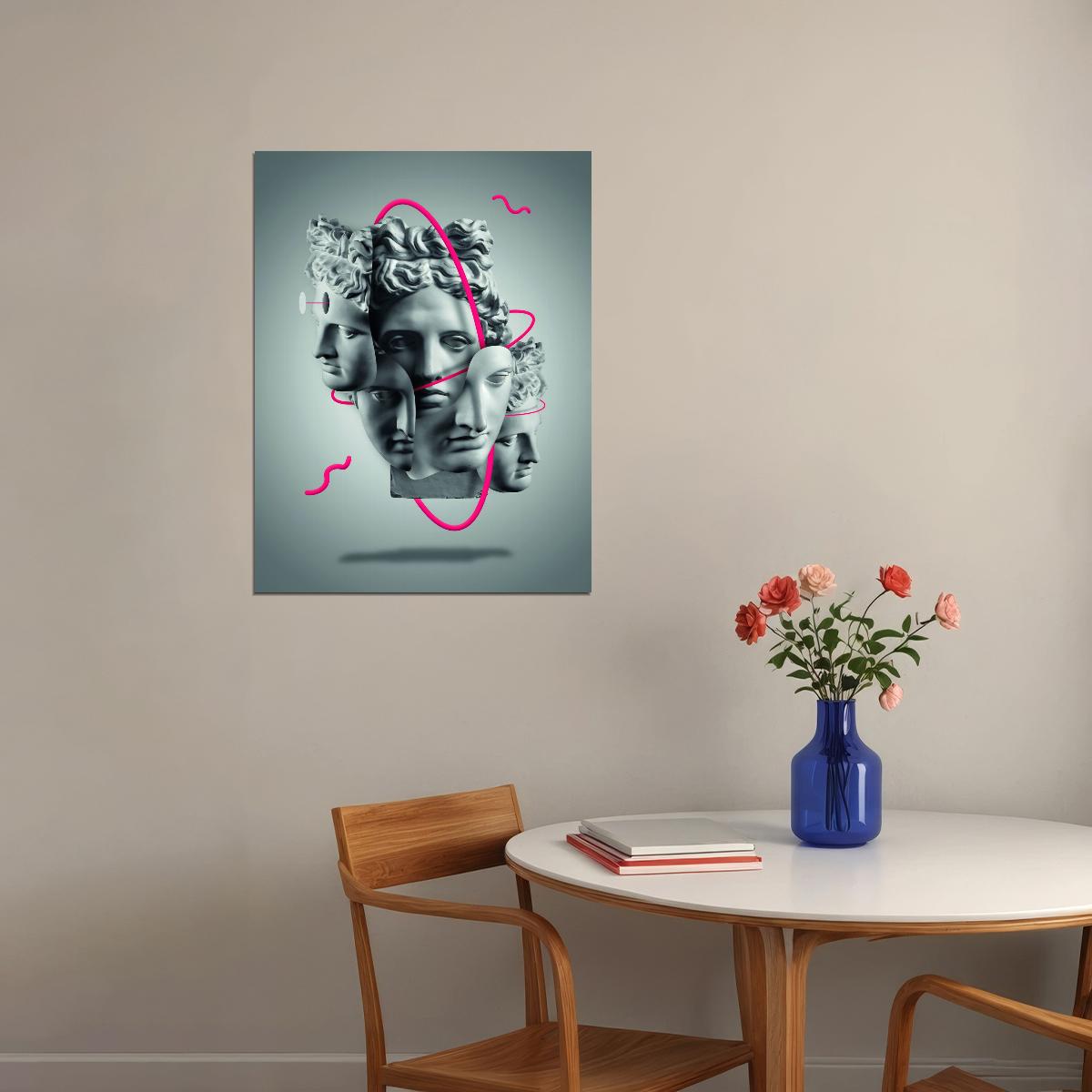 Greek Sculpture Pop Art Poster Surreal Graffiti Street Art Multiple Faces Modern Abstract Print - xonomax