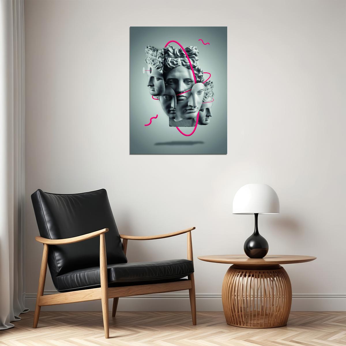 Greek Sculpture Pop Art Poster Surreal Graffiti Street Art Multiple Faces Modern Abstract Print - xonomax