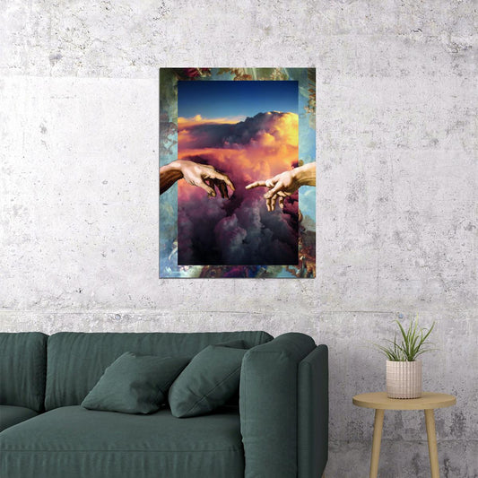 Creation of Adam Pop Art Poster Graffiti Street Art Michelangelo Tribute Modern Abstract Print - xonomax