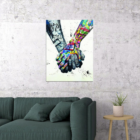Colorful Handshake Pop Art Poster Graffiti Street Art Unity Friendship Modern Art Print - xonomax