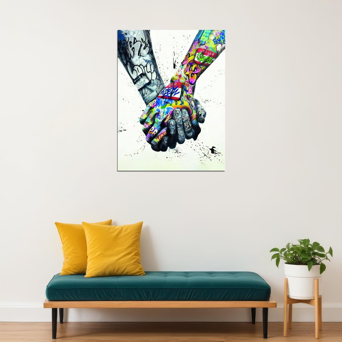 Colorful Handshake Pop Art Poster Graffiti Street Art Unity Friendship Modern Art Print - xonomax