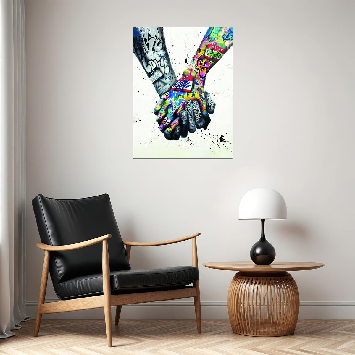 Colorful Handshake Pop Art Poster Graffiti Street Art Unity Friendship Modern Art Print - xonomax