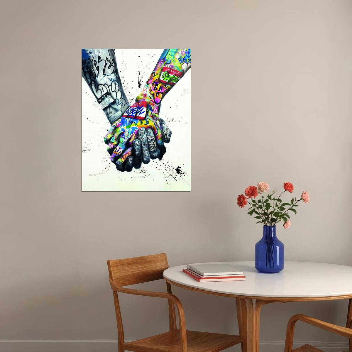 Colorful Handshake Pop Art Poster Graffiti Street Art Unity Friendship Modern Art Print - xonomax