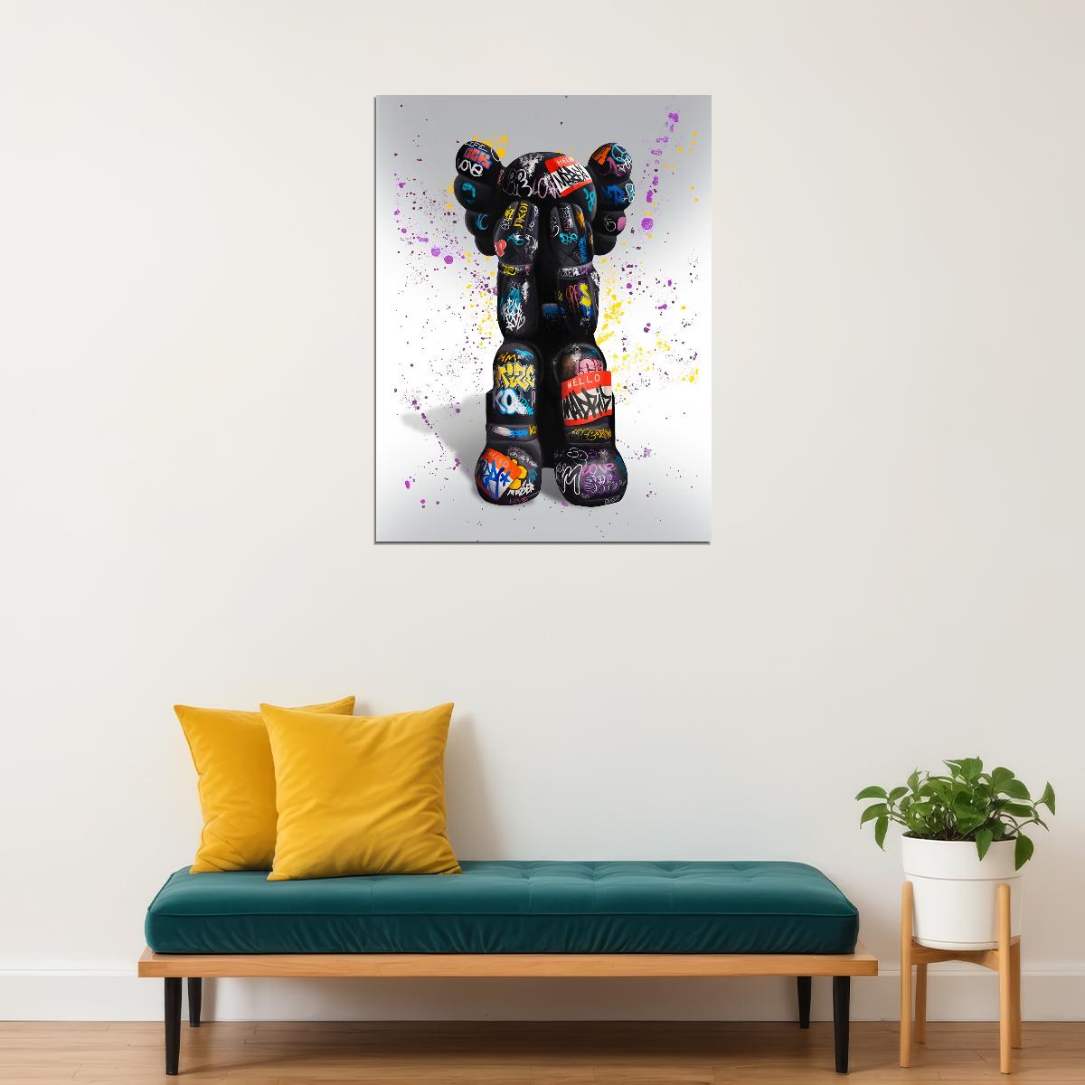 KAWS Inspired Pop Art Poster Graffiti Street Art Colorful Modern Vinyl Figure Tribute Print - xonomax