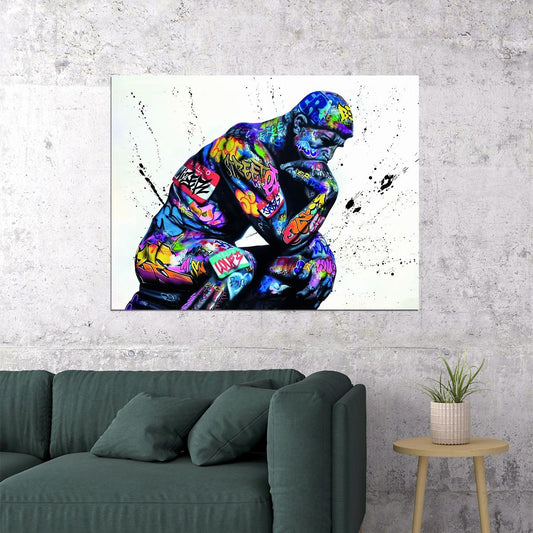 Thinker Statue Pop Art Poster Graffiti Street Art Colorful Modern Abstract Sculpture Print - xonomax