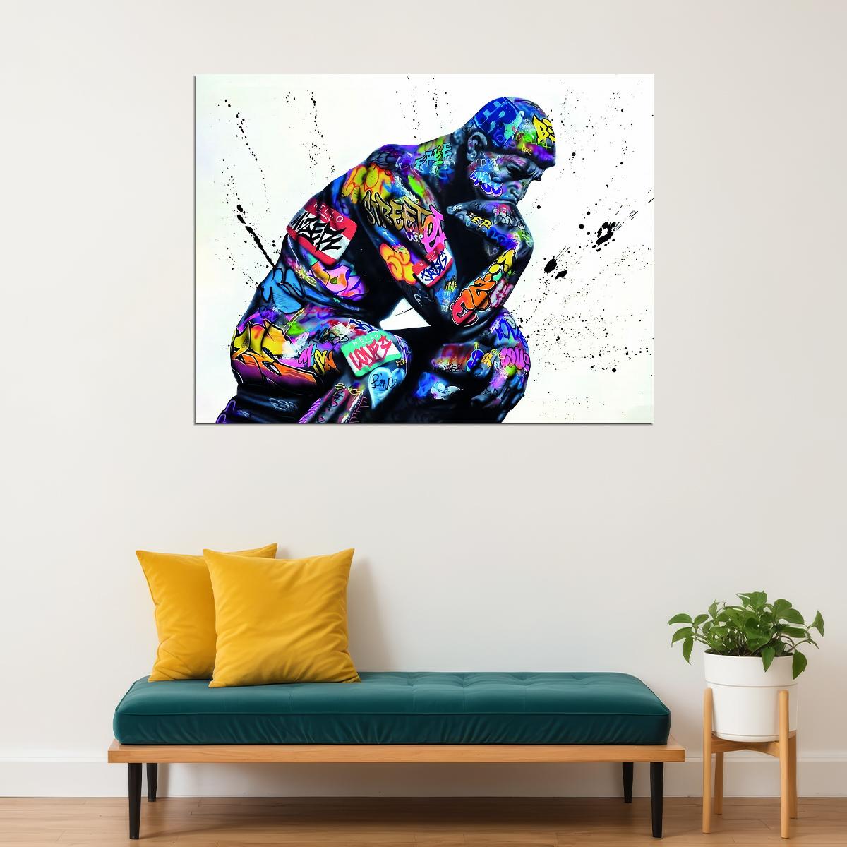 Thinker Statue Pop Art Poster Graffiti Street Art Colorful Modern Abstract Sculpture Print - xonomax