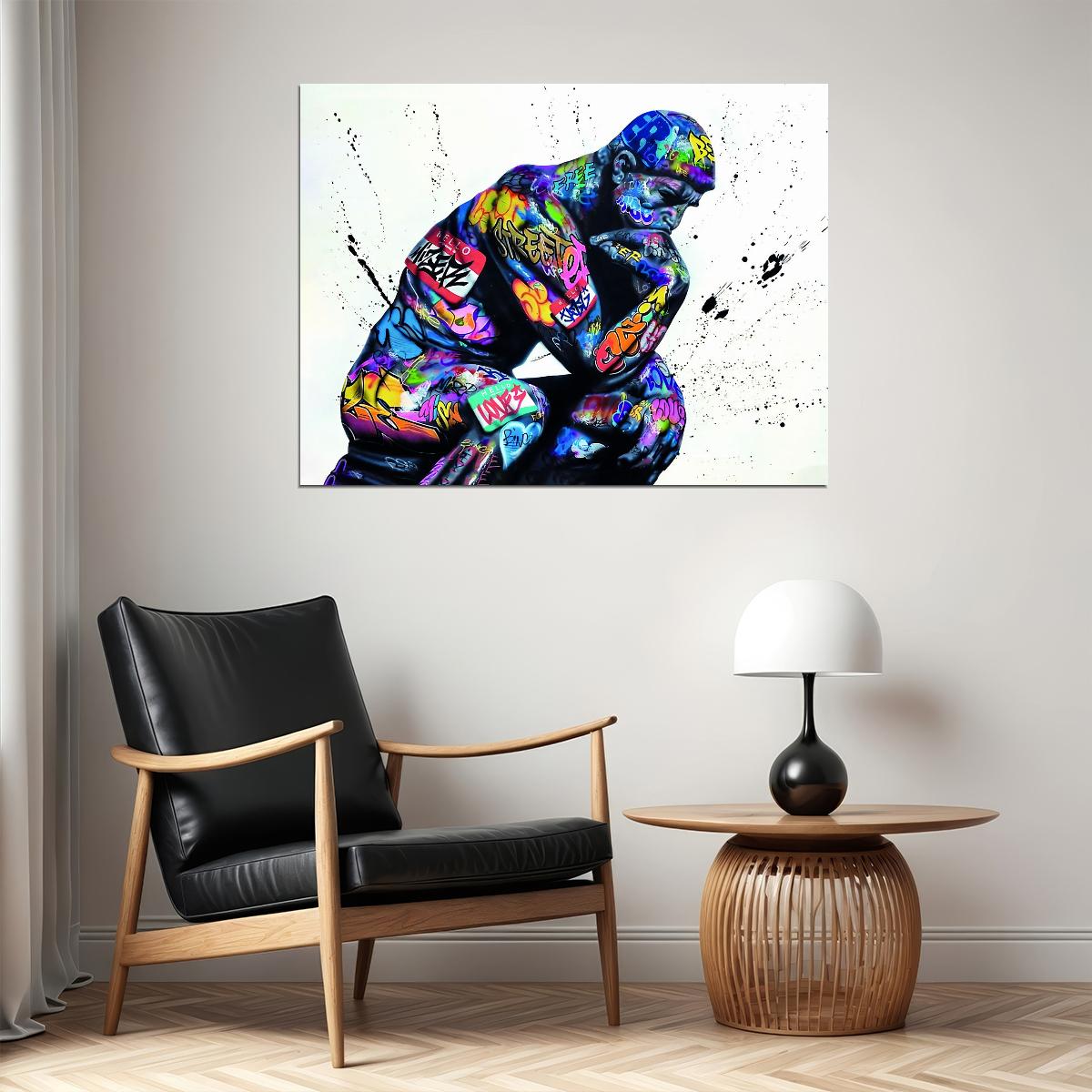 Thinker Statue Pop Art Poster Graffiti Street Art Colorful Modern Abstract Sculpture Print - xonomax