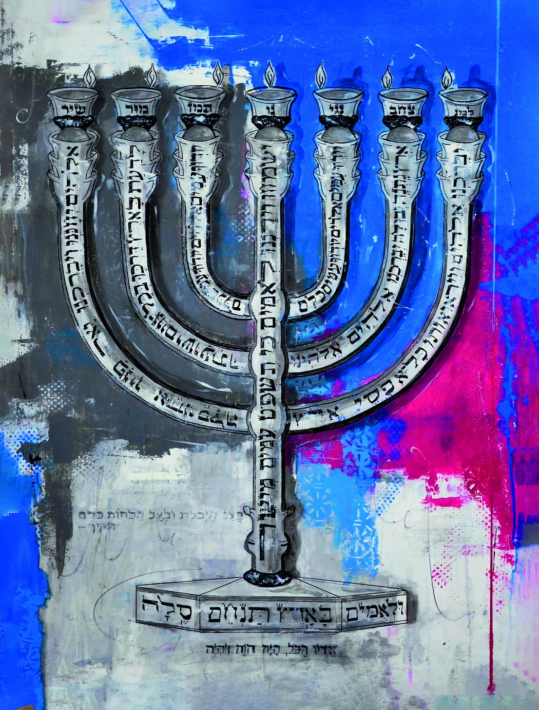 Menorah Pop Art Poster Graffiti Street Art Jewish Symbol Modern Religious Tribute Print - xonomax