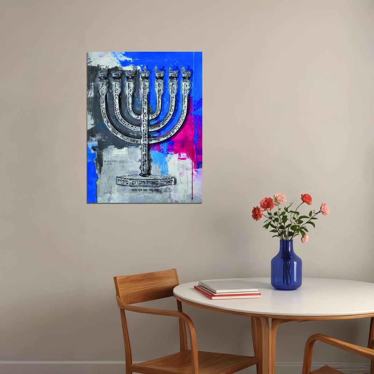 Menorah Pop Art Poster Graffiti Street Art Jewish Symbol Modern Religious Tribute Print - xonomax