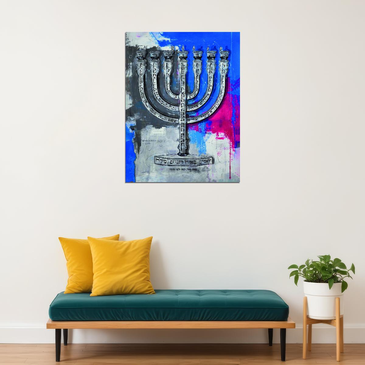 Menorah Pop Art Poster Graffiti Street Art Jewish Symbol Modern Religious Tribute Print - xonomax