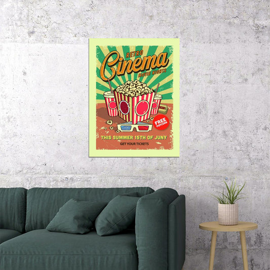 Retro Cinema Pop Art Poster Vintage Movie Theater Popcorn Modern Classic Wall Art Print - xonomax