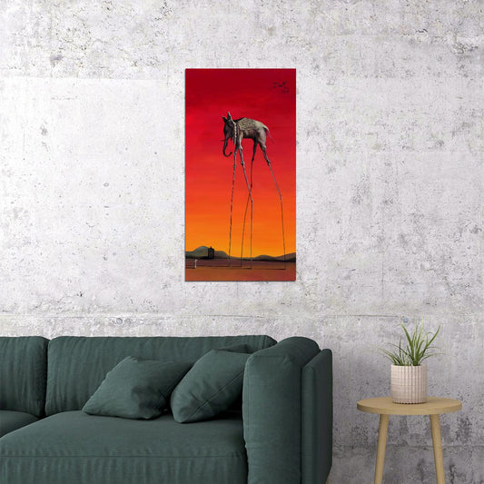 Elephant Salvador Dali Pop Art Poster Surrealist Long-Legged Animal Modern Tribute Print - xonomax