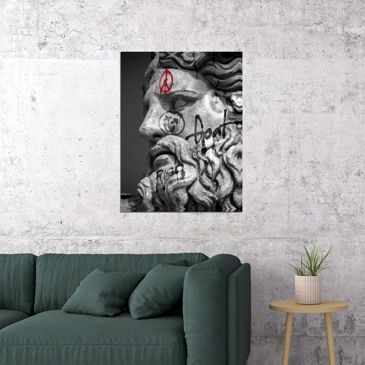Greek God Zeus Pop Art Poster Graffiti Street Art Black and White Modern Abstract Print - xonomax