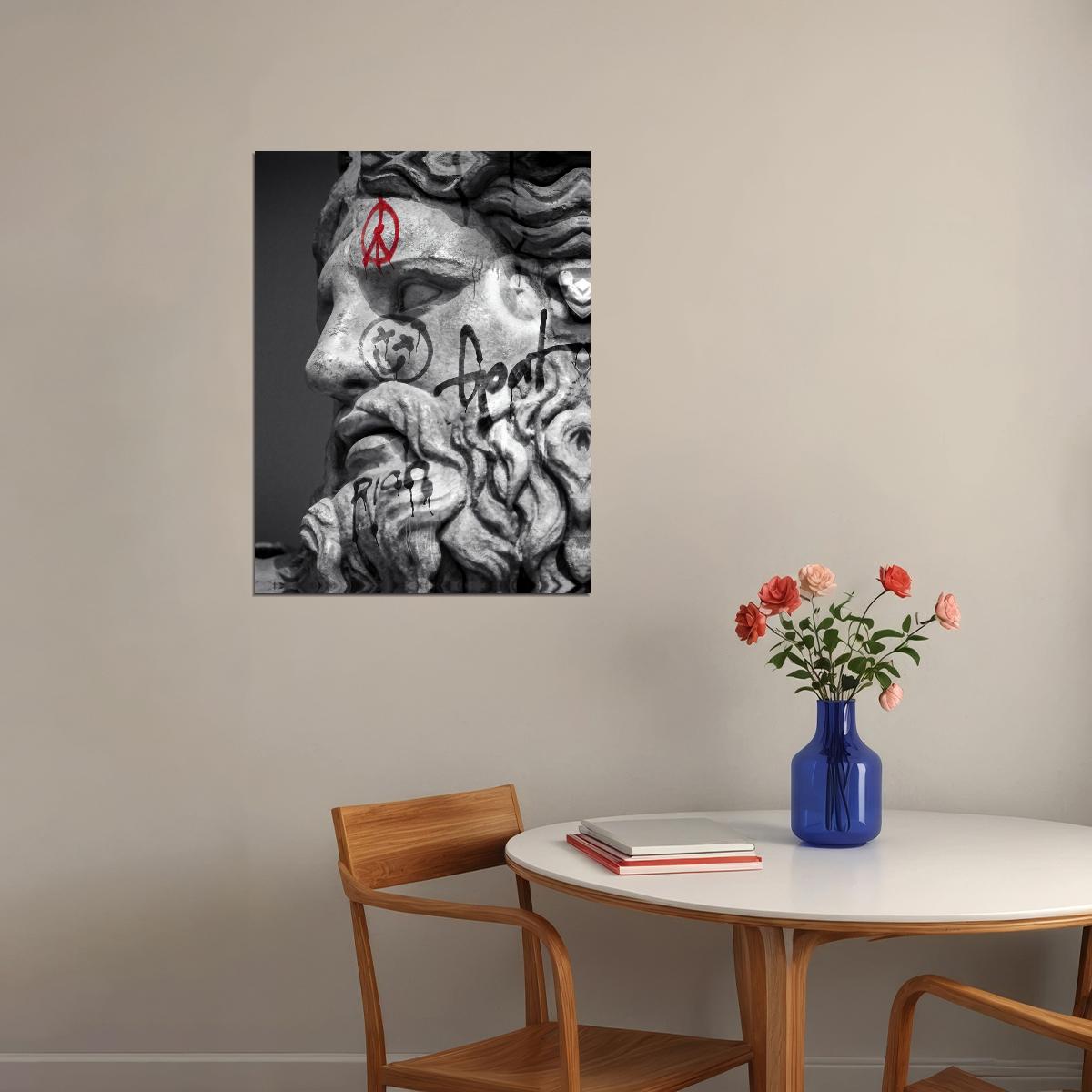Greek God Zeus Pop Art Poster Graffiti Street Art Black and White Modern Abstract Print - xonomax