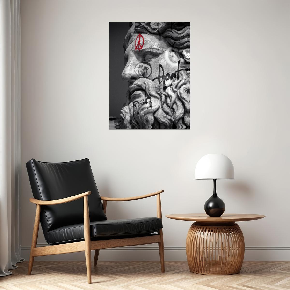 Greek God Zeus Pop Art Poster Graffiti Street Art Black and White Modern Abstract Print - xonomax