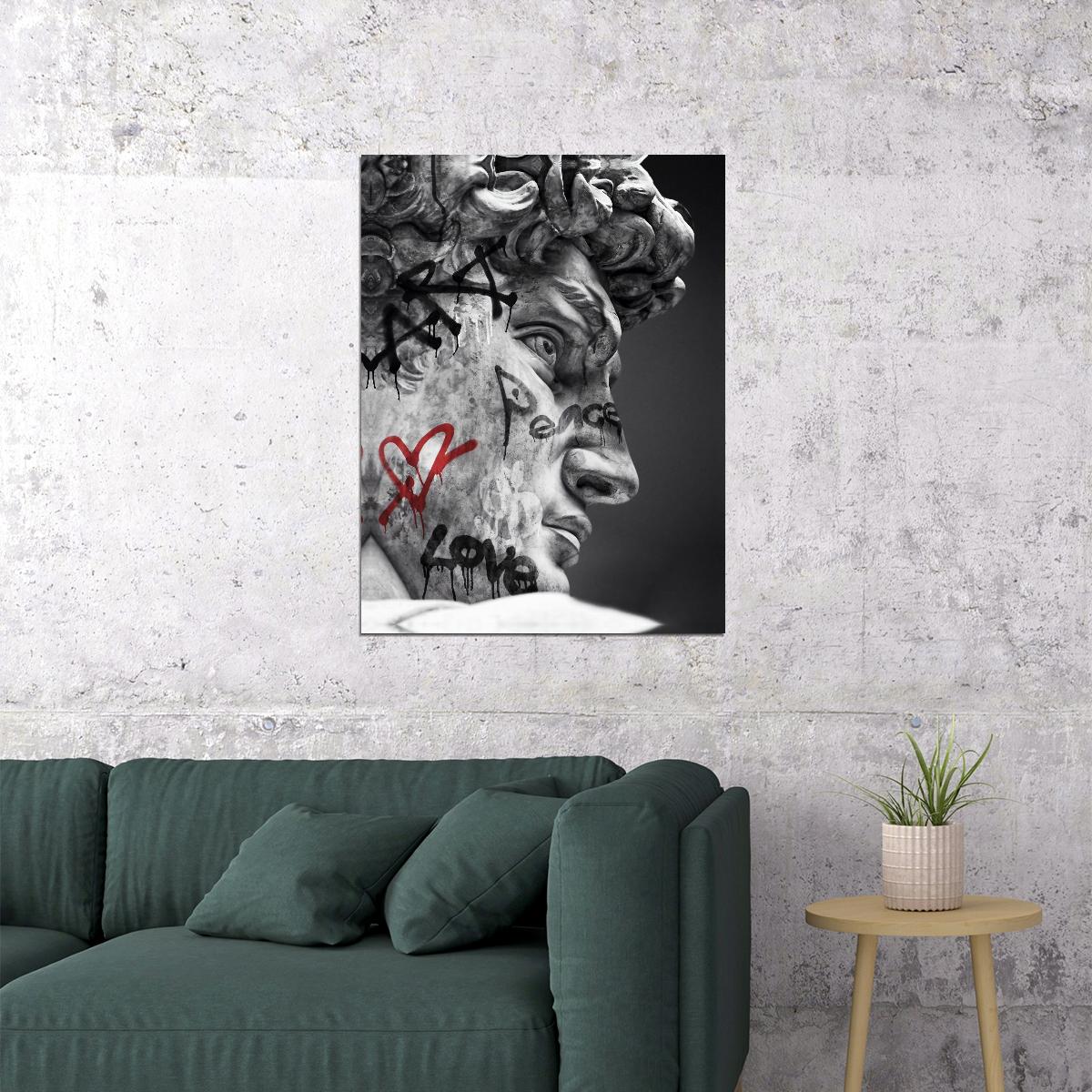 David Sculpture Pop Art Poster Graffiti Street Art Black and White Michelangelo Modern Print - xonomax