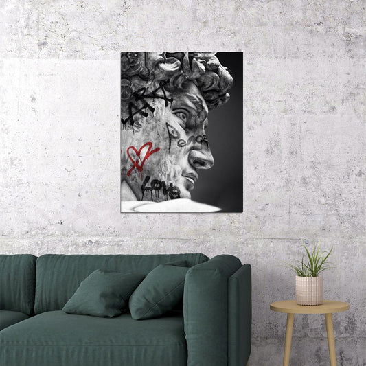David Sculpture Pop Art Poster Graffiti Street Art Black and White Michelangelo Modern Print - xonomax