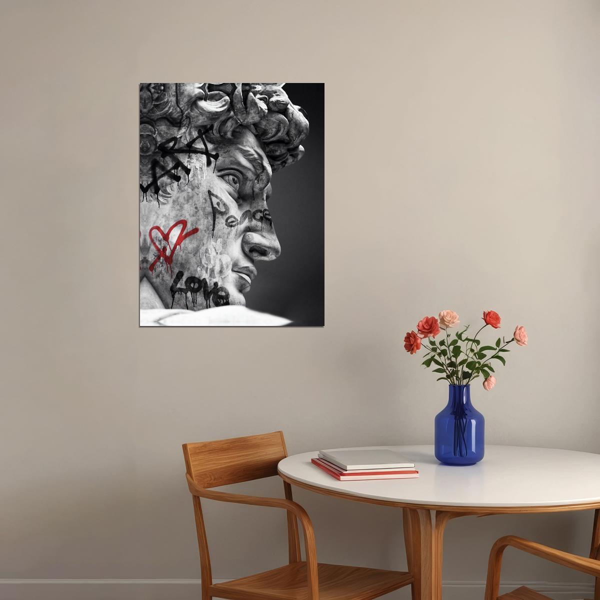 David Sculpture Pop Art Poster Graffiti Street Art Black and White Michelangelo Modern Print - xonomax