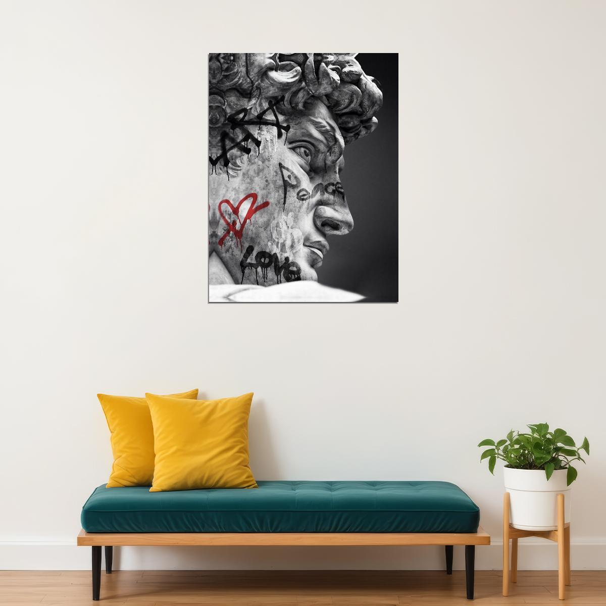 David Sculpture Pop Art Poster Graffiti Street Art Black and White Michelangelo Modern Print - xonomax