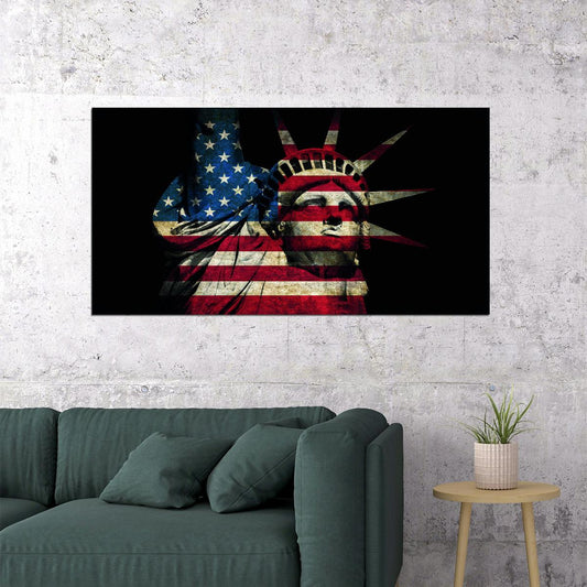 Statue of Liberty Pop Art Poster American Flag Graffiti Street Art Patriotic Modern Tribute Print - xonomax