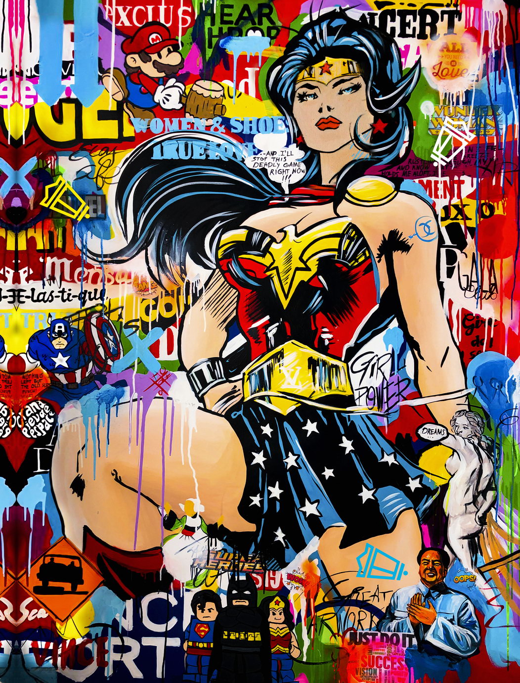 Wonder Woman Pop Art Poster Graffiti Street Art Superhero Comic Book Modern Tribute Print - xonomax