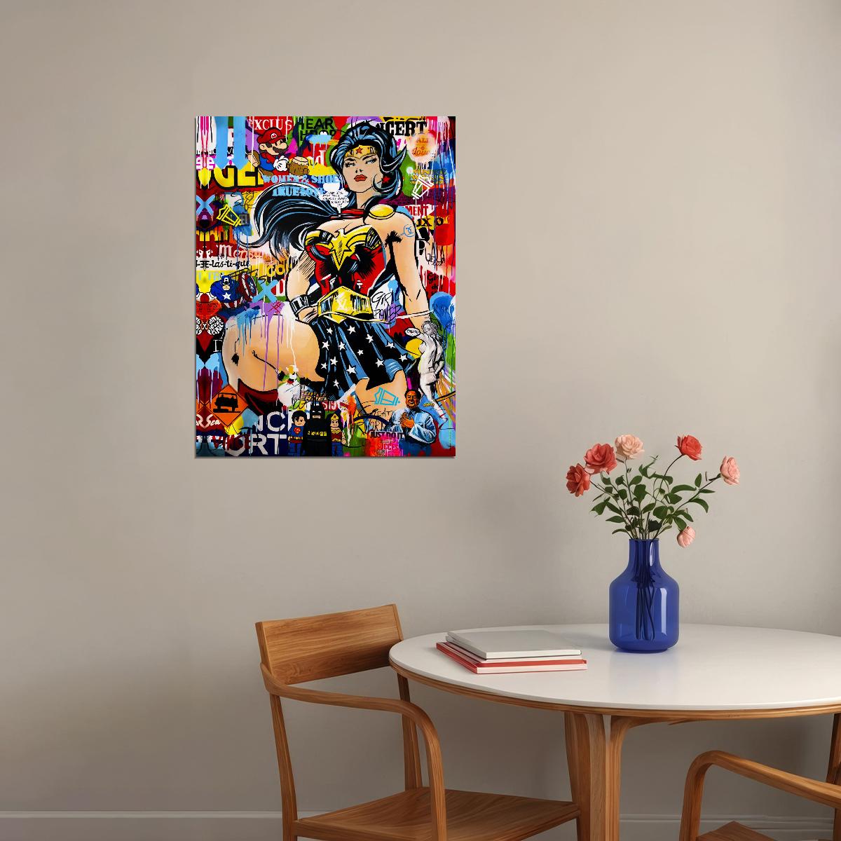 Wonder Woman Pop Art Poster Graffiti Street Art Superhero Comic Book Modern Tribute Print - xonomax