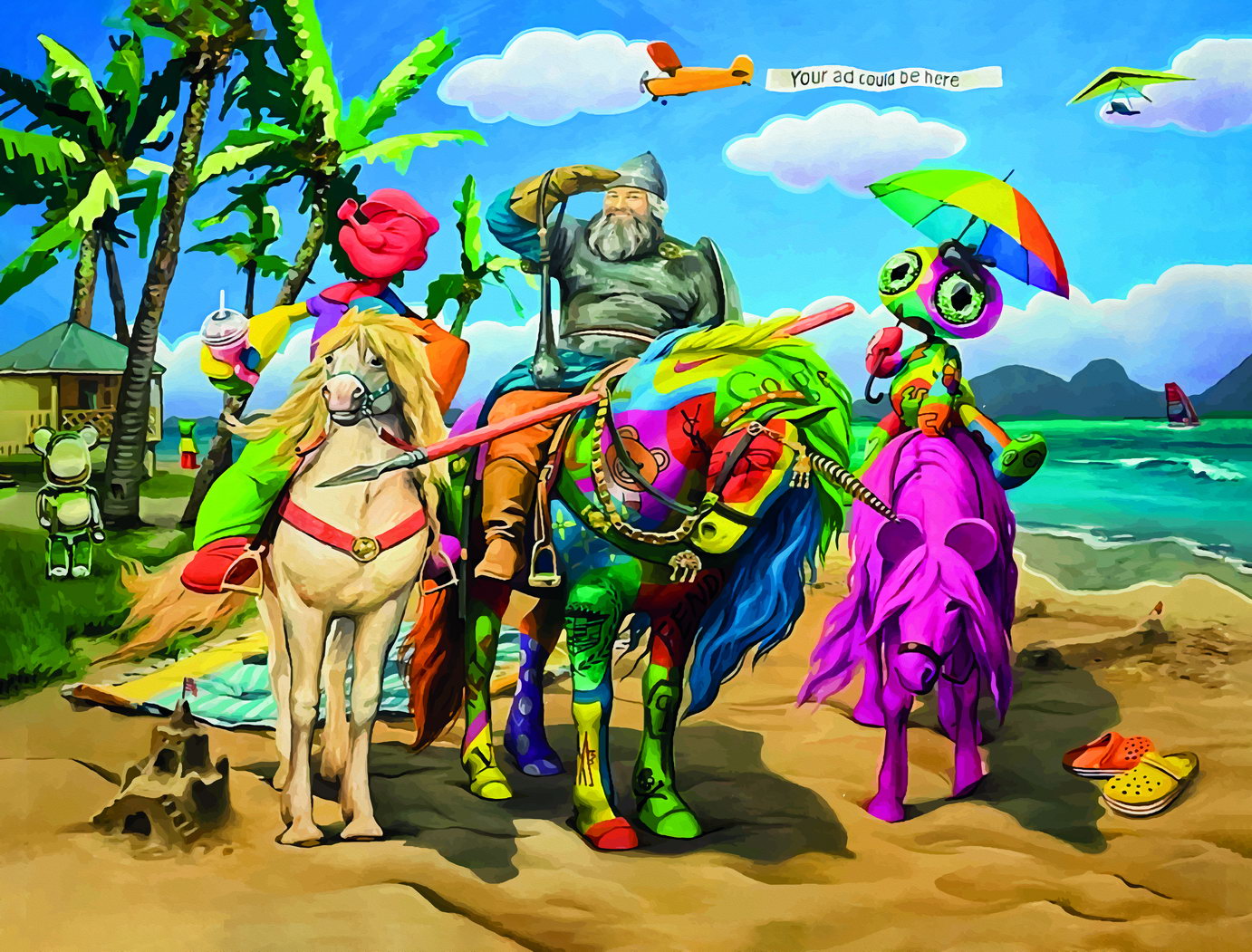 Surreal Beach Scene Pop Art Poster Graffiti Street Art Colorful Fantasy Modern Vacation Print - xonomax