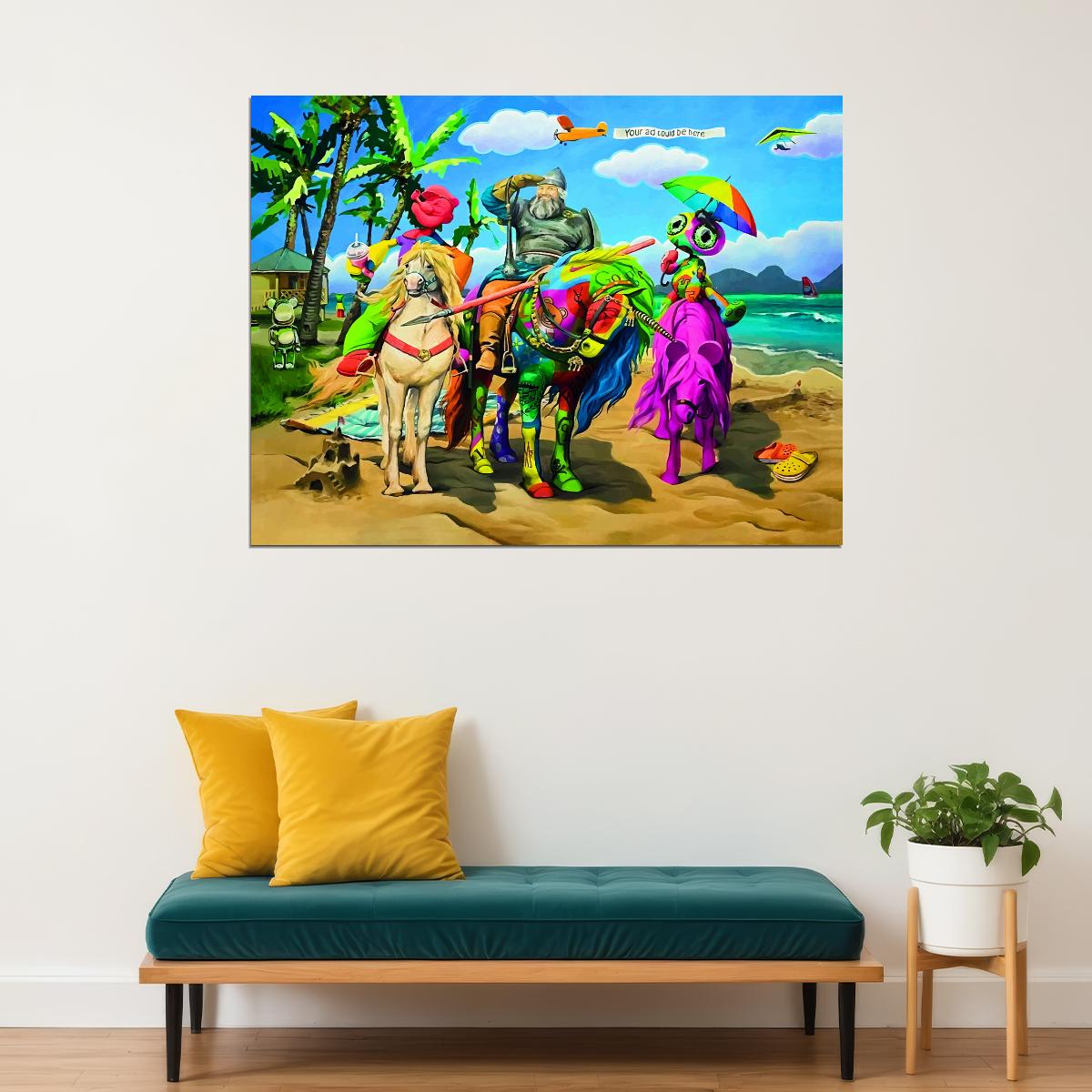 Surreal Beach Scene Pop Art Poster Graffiti Street Art Colorful Fantasy Modern Vacation Print - xonomax