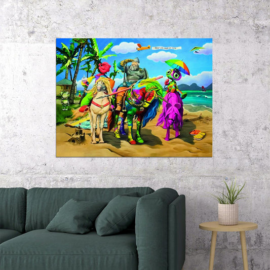 Surreal Beach Scene Pop Art Poster Graffiti Street Art Colorful Fantasy Modern Vacation Print - xonomax