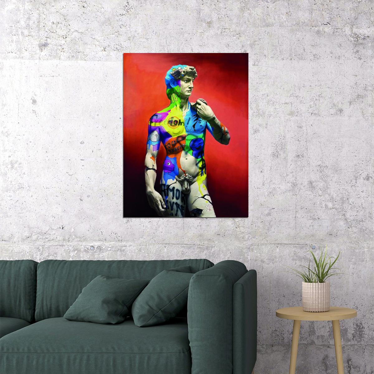 David Sculpture Pop Art Poster Graffiti Street Art Colorful Michelangelo Modern Tribute Print - xonomax