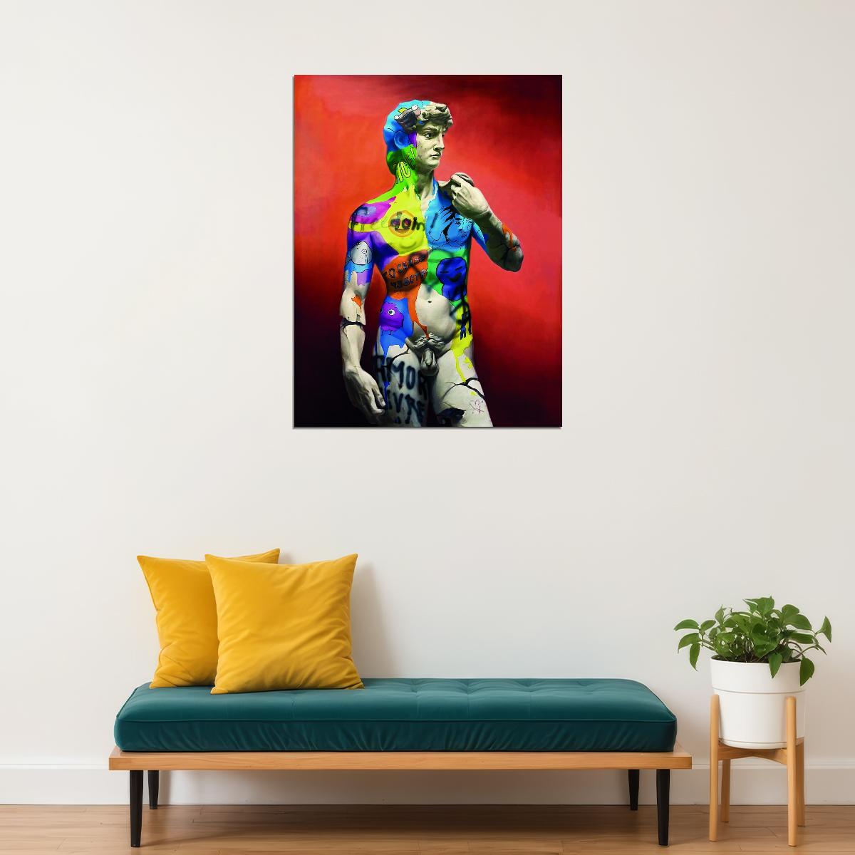 David Sculpture Pop Art Poster Graffiti Street Art Colorful Michelangelo Modern Tribute Print - xonomax